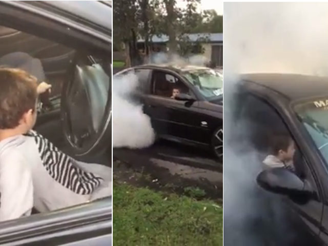 Bạn trẻ - Cuộc sống - Sốc cảnh ông bố dạy con trai 5 tuổi đốt lốp xe ôtô