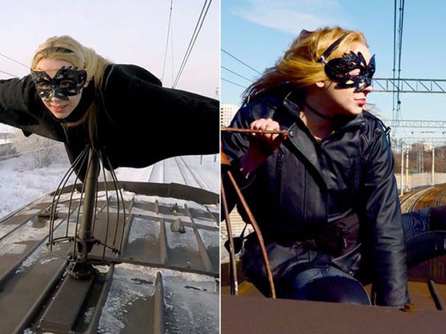 Video thiếu nữ ”người dơi” xinh đẹp lướt trên nóc tàu ở Nga