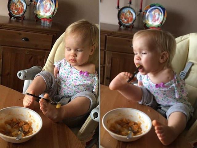 Phi thường - kỳ quặc - Em bé không tay tập ăn bằng chân khiến triệu người xúc động