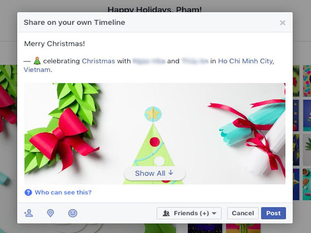 Thủ thuật Facebook: Gửi thiệp mừng Noel và năm mới 2017