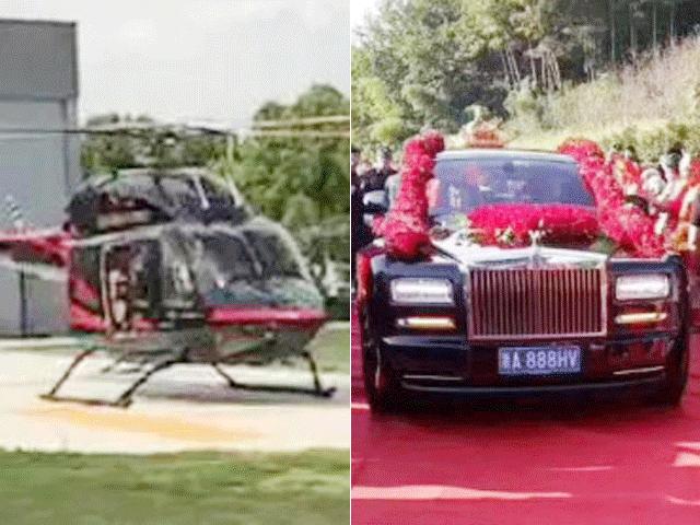 Bạn trẻ - Cuộc sống - "Lác mắt" xem con trai tỷ phú rước dâu bằng trực thăng, siêu xe tiền tỷ