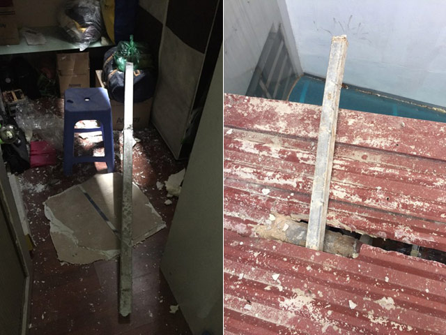Tin tức trong ngày - HN: Hai thanh sắt dài 2m xuyên thủng nhà dân, chủ nhà suýt mất mạng