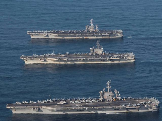 Cận cảnh cuộc tập trận hiếm của 3 tàu sân bay Mỹ