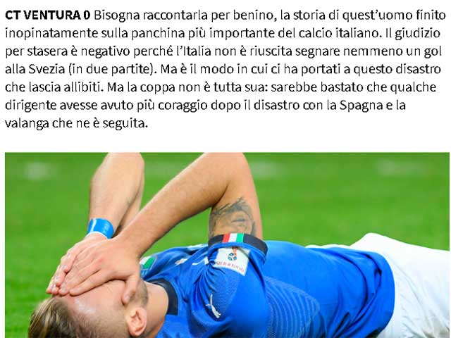 Bóng đá - Italia lỡ hẹn World Cup 2018: Báo chí gọi HLV Ventura "vô liêm sỉ"