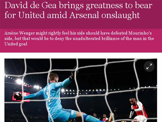 Bóng đá - MU quật ngã Arsenal, báo Anh khen De Gea "Người ngoài hành tinh"