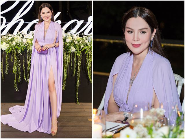 Làm đẹp cùng sao - "Á hậu rửa chân cho chồng" diện đầm khoét cao, mang trang sức 2,5 tỷ