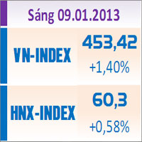 Sàn GD Hà Nội - TTCK sáng 9/1: Nhiều tin tốt, VN-Index tăng vọt