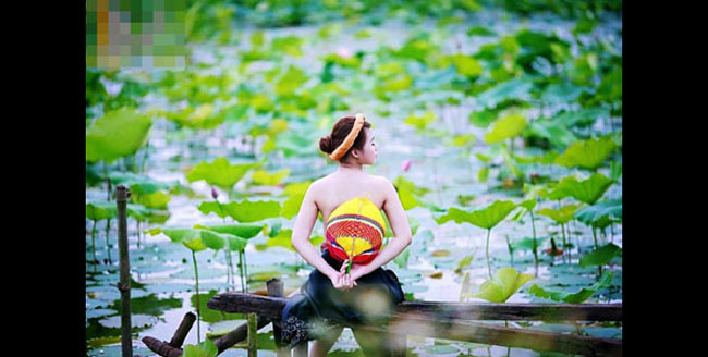 Người đẹp Huyền Trang thơ mộng bên hồ sen.
