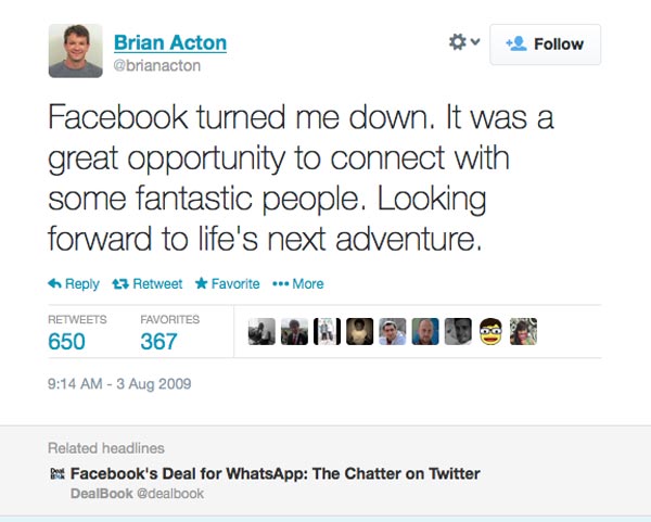 Đồng sáng lập WhatsApp từng xin việc tại Facebook - 1