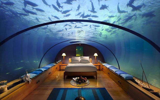 Khách sạn Conrad Maldives Rangali Island nằm trên đảo Alif Atoll Dhall của Maldives. Nơi đây nổi tiếng với bãi biển cát trắng thơ mộng và những rạn san hô đầy màu sắc. Ngoài khung cảnh thơ mộng Conrad Maldives Rangali Island còn thu hút rất đông du khách bởi những thiết kế đặc biệt của những căn phòng dưới đáy biển, cho phép du khách ngủ dưới nước giữa các sinh vật biển, hay thưởng thức bữa tối thú vị tại nhà hàng dưới đáy biển.
