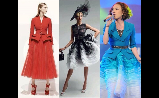 Một trang phục khác của Mỹ Tâm có nhiều sự pha trộn giữa 2 thiết kế của Dior.
