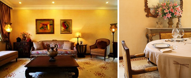 Một phòng khách khác với tone màu vàng trầm ấm và phòng ăn mang phong cách Châu Âu sang trọng.
