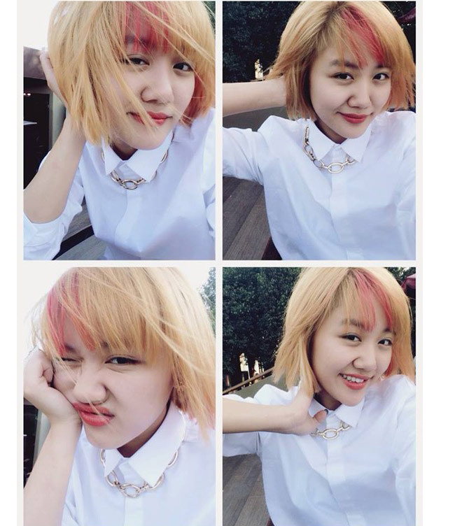Hiện tại, Văn Mai Hương đã trở về đúng tuổi 20 tươi trẻ với kiểu tóc vàng hồng thật ưng ý
