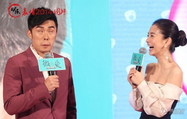 Trong một chương trình truyền hình ở Bắc Kinh, anh chàng Trần Hách gây bất ngờ với điệu bộ 'không thể xấu hơn' khiến cô nàng Angela Baby cười không ngớt.
