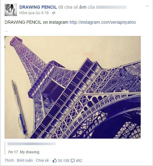 Nữ sinh Việt vẽ tháp Eiffel bằng bút bi gây sốt - 1
