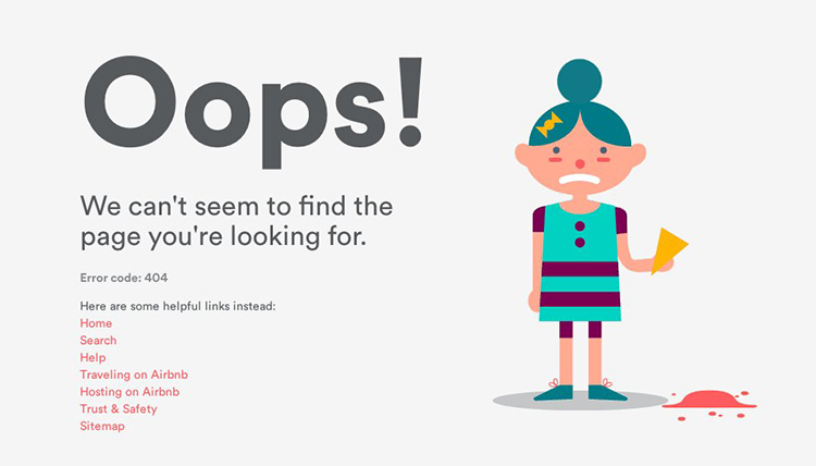 Thảm họa '404' trên trang web của Airbnb.
