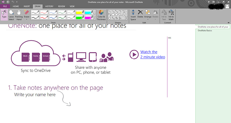 Microsoft Office OneNote: Thẻ Draw

