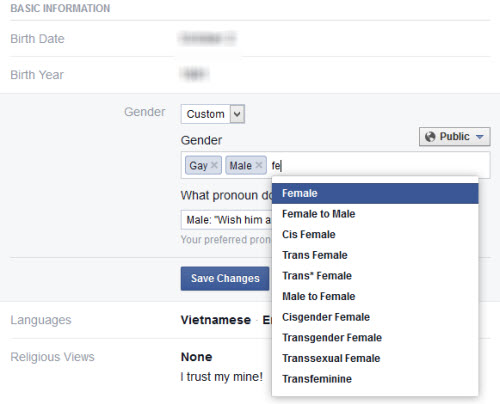 Facebook cho người dùng nhập giới tính bất kỳ - 1