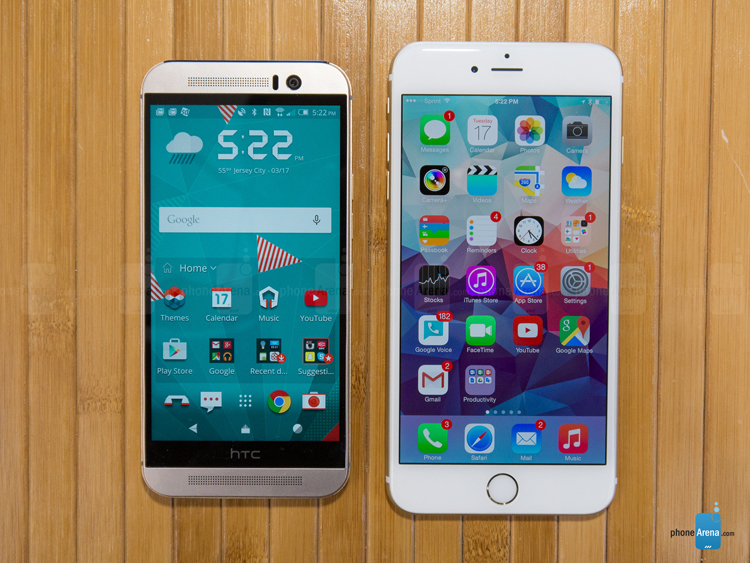 Cả hai chiếc chiếc smartphone này được xem là thời trang và đáng mua nhất hiện nay. Cả hai đều được bọc nhôm nguyên khối, HTC One M9 nổi bật với mặt lưng cong giúp ôm sát tay, trong khi iPhone 6 Plus là thiết kế siêu mỏng.
