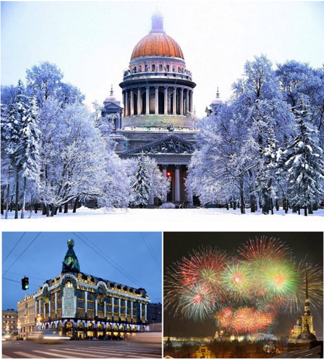 Nga có hơn 1.000 thành phố. Vào đêm giao thừa, tất cả các thành phố trong cả nước đều đánh chuông chào mừng năm mới. Đặc biệt trong dịp này, có những nơi trở nên lung linh, ảo diệu hơn khiến nhiều khách du lịch lựa chọn làm địa điểm chào năm mới 2016.
