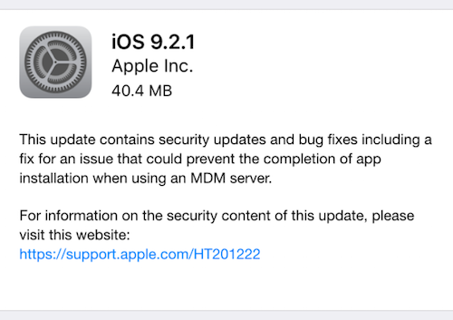 Apple phát hành bản vá iOS 9.2.1 cho iPhone 4S trở lên - 1