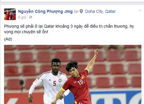 Công Phượng thông báo ca mổ thành công - 2