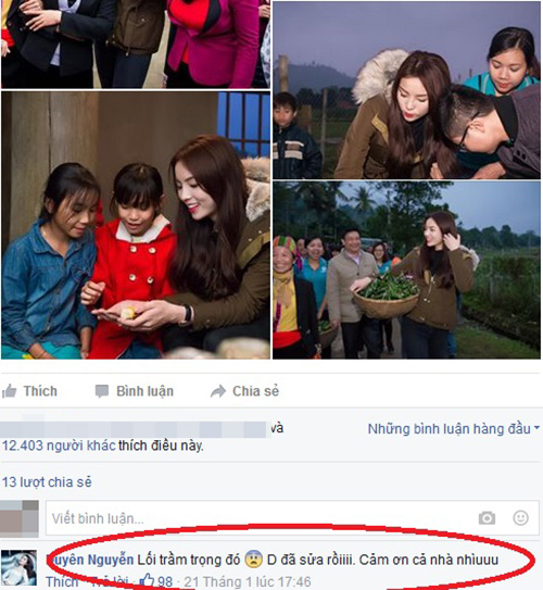 Facebook sao 23/1: Hoa hậu Kỳ Duyên viết sai chính tả - 3