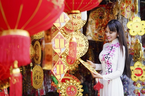 &#39;Tình mới của Thái Hòa&#39; diện áo dài đón xuân - 4