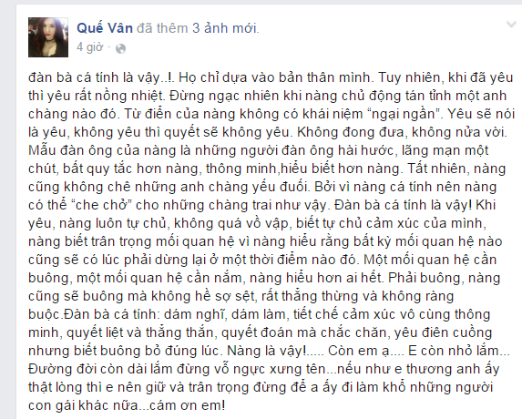Facebook sao 15/2: Quế Vân gây sốc với tâm thư &#39;đá xoáy&#39; - 2