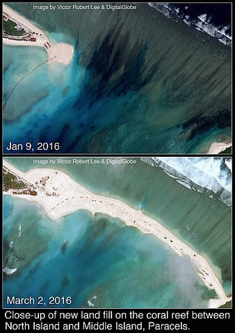 Trung Quốc đắp đất nổi trái phép nối 2 đảo ở Hoàng Sa - 1