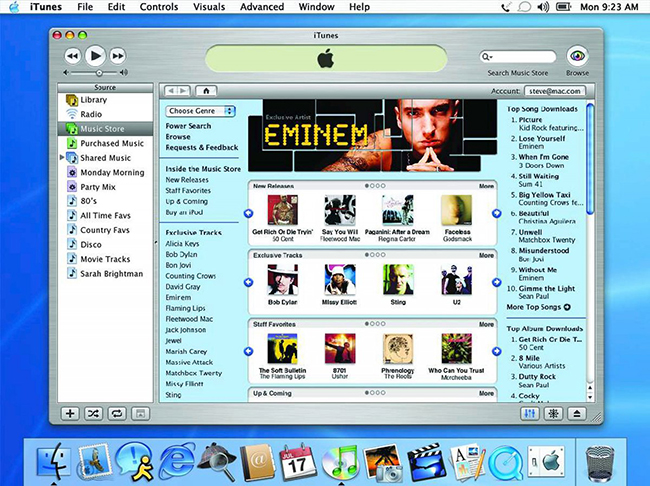 Năm 2003, Apple đã mở cửa hàng iTunes Music Store với mô hình định giá mới lạ - mỗi bài hát giá 0,99 USD, để biến iPod thành một trung tâm đa phương tiện truyền thông kỹ thuật số. Cùng thời gian đó, cả iTunes và iPod hỗ trợ người dùng Windows, đó là bước nhảy vọt máy nghe nhạc của Apple.