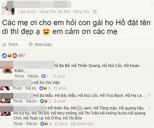 &#34;Cười té ghế&#34; khi dân mạng đặt tên cho con gái họ Hồ - 2