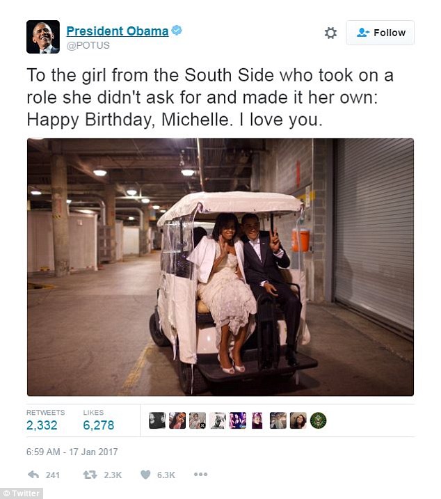 Obama ngọt ngào chúc sinh nhật vợ trước khi rời Nhà Trắng - 1