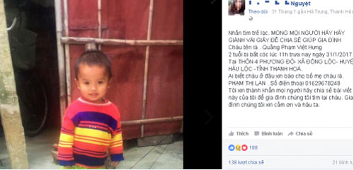 Bé trai 2 tuổi mất tích vào ngày Tết, bố mẹ khóc ròng tìm con - 1