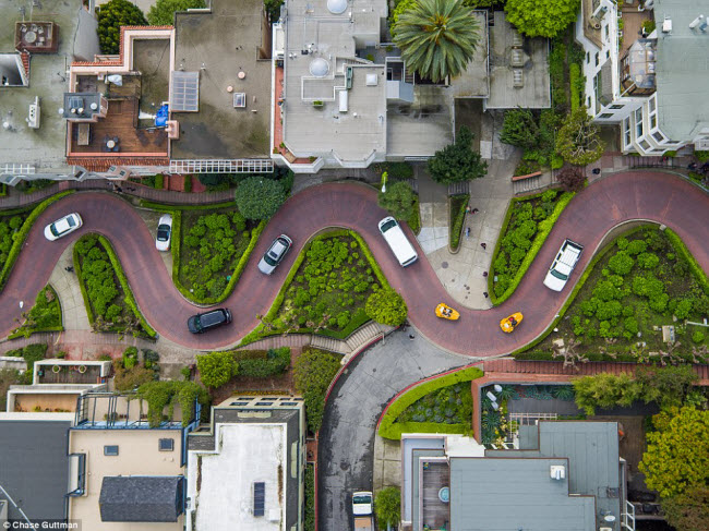 Ô tô di chuyển dọc phố Lombard ở thành phố San Francisco. Đây là một trong những đường phố quanh co nhất thế giới.