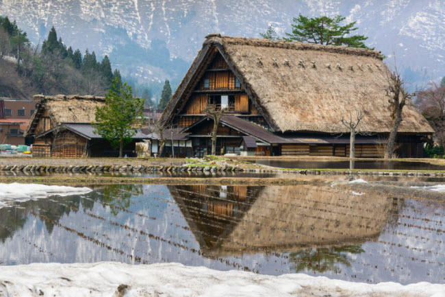 Ngôi làng Shirakawa-go được bao quanh bởi các dãy núi xanh mướt và có một dòng sông chảy qua. Đây cũng là một vựa lúa lớn cung cấp lương thực cho những khu vực xung quanh.