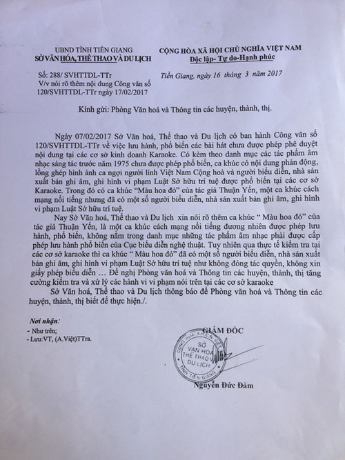 Tiền Giang lên tiếng vụ cấm bài hát Màu hoa đỏ - 2