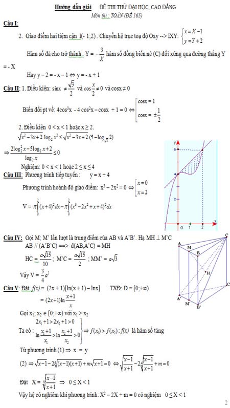 Đáp án đề thi thử ĐH môn Toán (Đề 165) - 2
