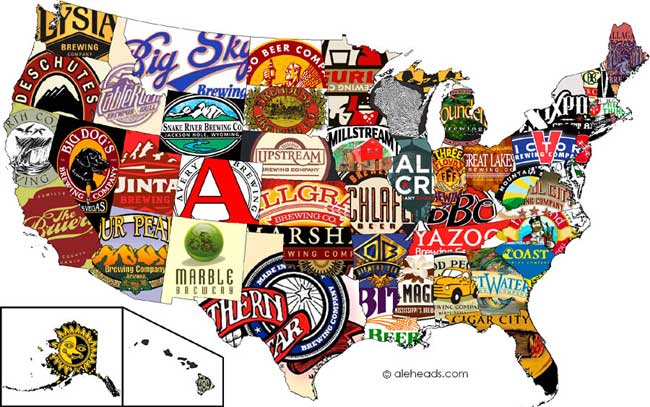 Mỗi bang của nước Mỹ được vẽ bằng biểu tượng của những thương hiệu bia nổi tiếng của mỗi nơi.