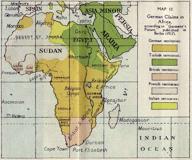 Còn đây là tấm bản đồ thể hiện kế hoạch của nước Đức đối với châu Phi xuất hiện năm 1917.