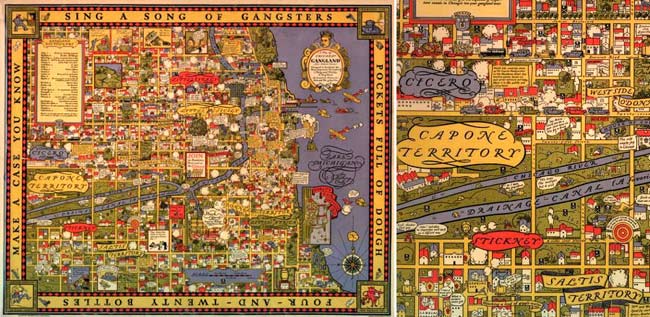 Đây là tấm bản đồ mô tả tình hình băng nhóm xã hội đen hoạt động ở Chicago, Mỹ năm 1931.