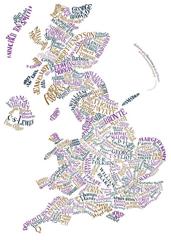 Đây là tấm bản đồ vẽ Vương quốc Anh với tên tuổi của những nhân vật chính trong tất cả các tác phẩm văn học lớn trong vài trăm năm qua. Ngoài ra, nó còn vẽ những địa điểm đến hấp dẫn ở bờ biển North Yorkshire gần Whitby nằm trong cuốn tiểu thuyết ăn khách của nhà văn Bram Stoker.