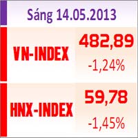 Sàn GD Hà Nội - TTCK sáng 14/5: Mất trụ, 2 sàn giảm điểm