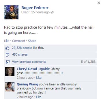 Federer dính mưa đá khi đang tập luyện - 2