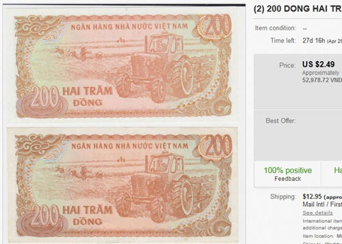 Tiền giấy 200 đồng được rao bán gấp 250 lần mệnh giá - 1