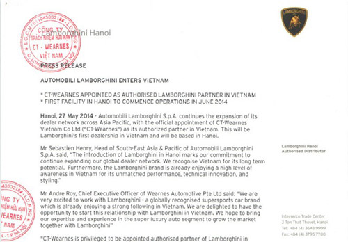 Lamborghini chính thức công bố đại lý tại Việt Nam - 1