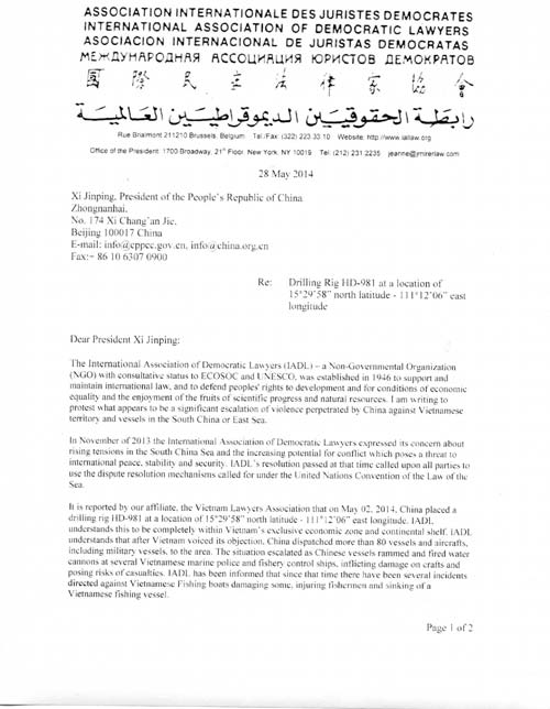 Công bố thư gửi ông Tập Cận Bình của Hội Luật gia Quốc tế - 1