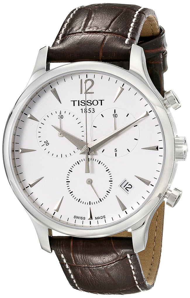 2. Tissot T063.617.16.037.00: 329 USD

Có giá bán còn rẻ hơn dòng Apple Watch rẻ nhất của "nhà táo", bộ khung đồng hồ này được làm bằng thép không gỉ, dây da, khả năng chống thấm nước ở độ sâu 30m và mặt kính sappire.
