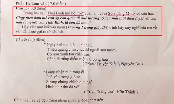 Sơn Tùng M-TP lại xuất hiện trên đề thi lớp 9 - 2