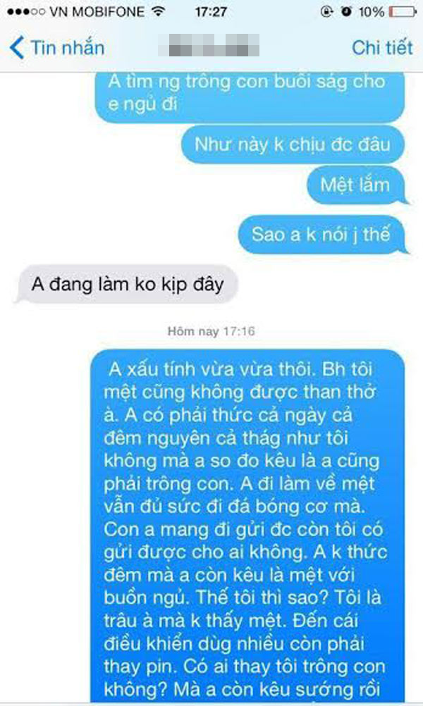 Các bà mẹ Việt “phẫn nộ” với tin nhắn của người chồng vô tâm - 1